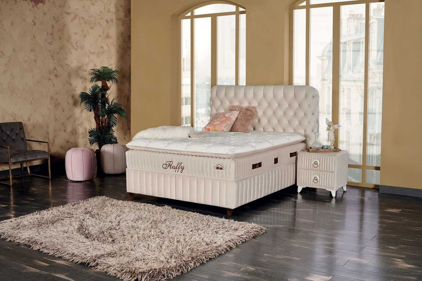BSS FLUFFY Boxspringbett Set | Matratze H3 | Box und Kopfteil