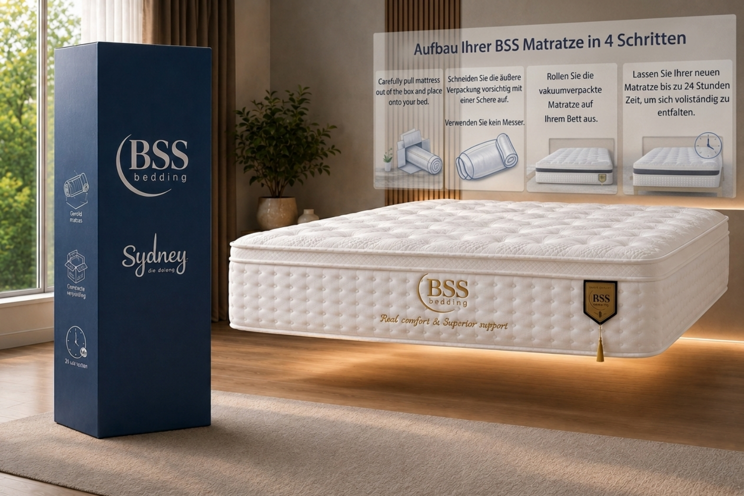 BSS BIRDYBEDD Boxspringbett Set | Matratze H3 | Box und Kopfteil