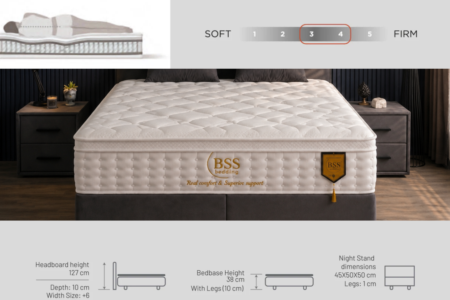 BSS BIRDYBEDD Boxspringbett Set | Matratze H3 | Box und Kopfteil