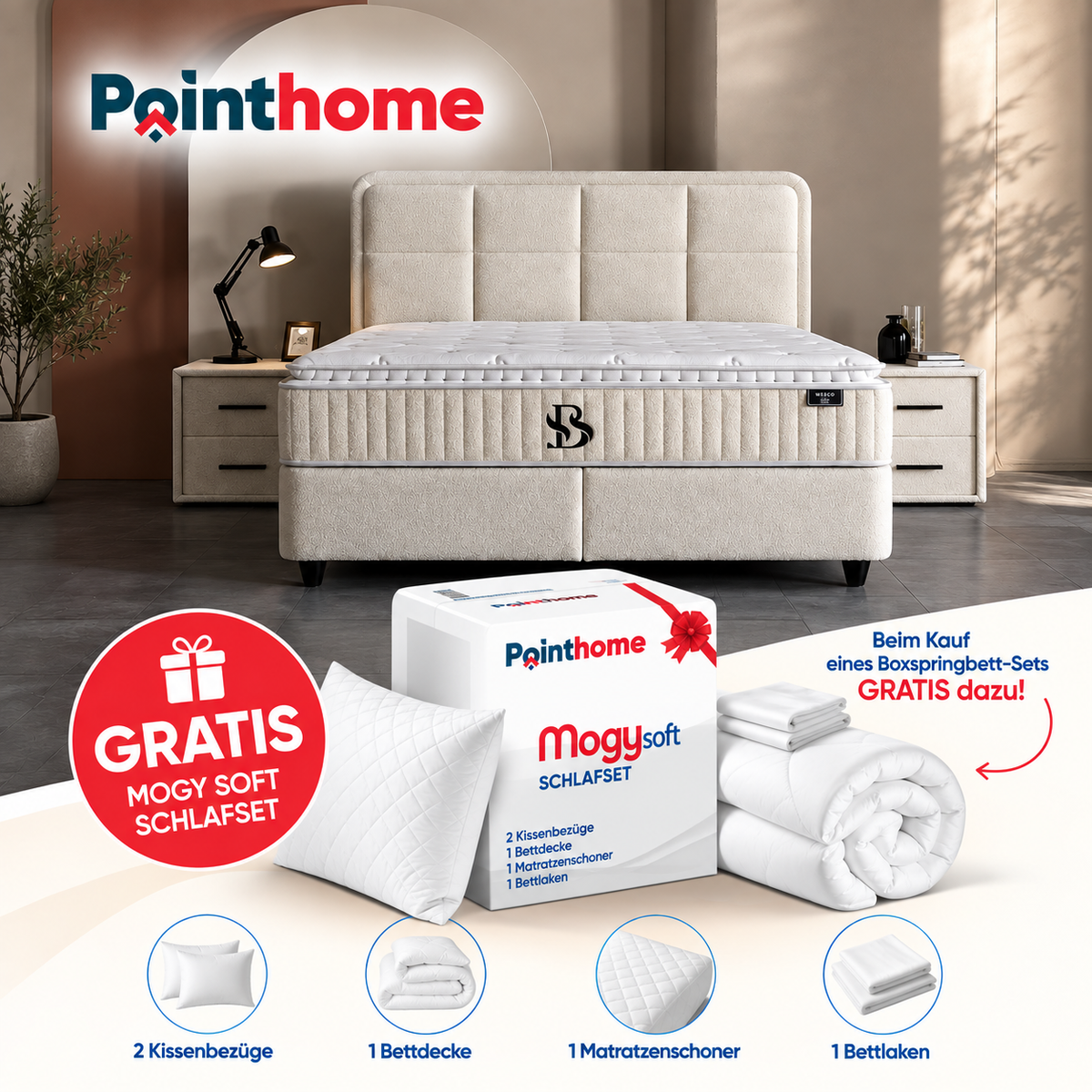 BSS SIABEDD Boxspringbett Set | Matratze H3 | Box und Kopfteil