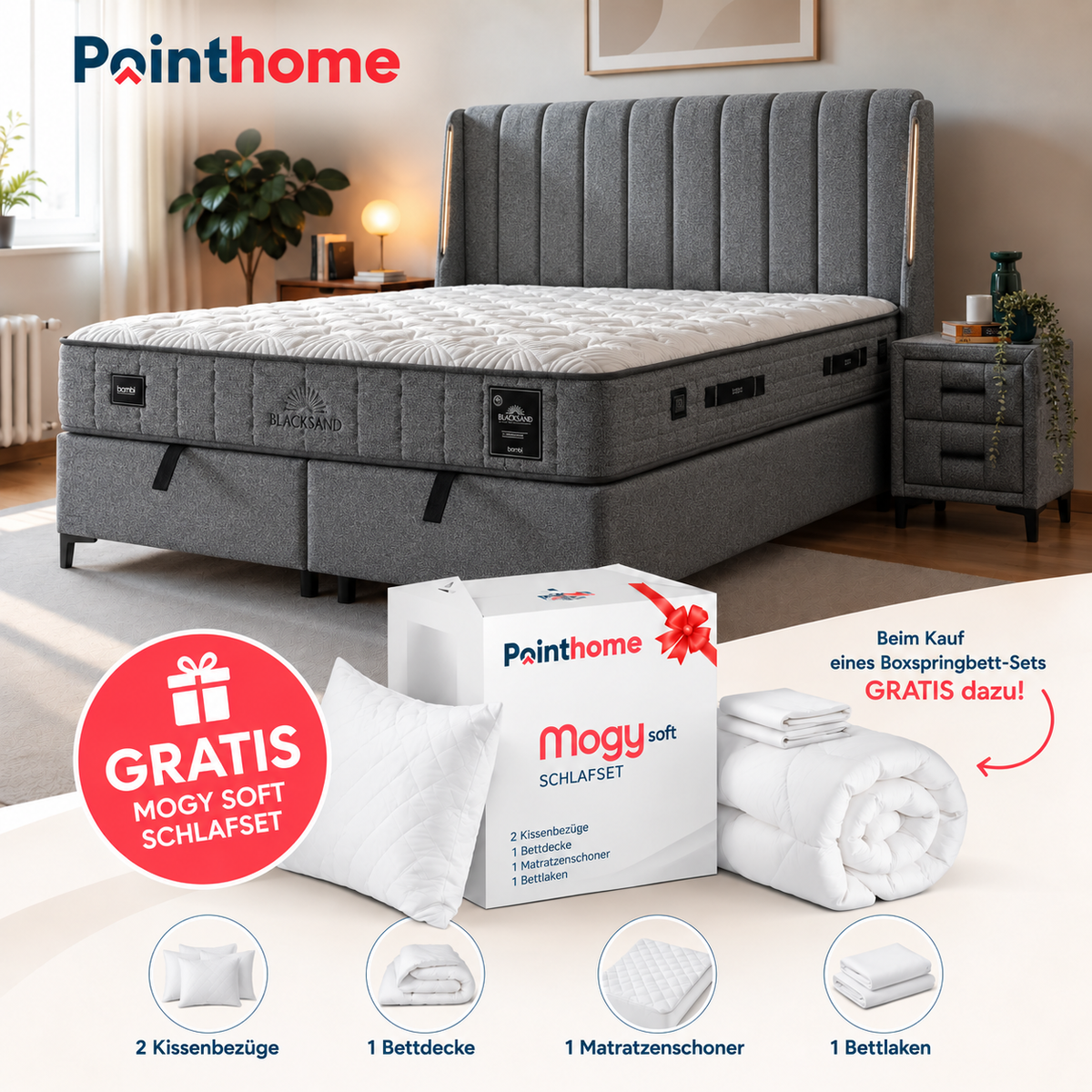 Bambi | Blacksand | Boxspringbett Set H4
