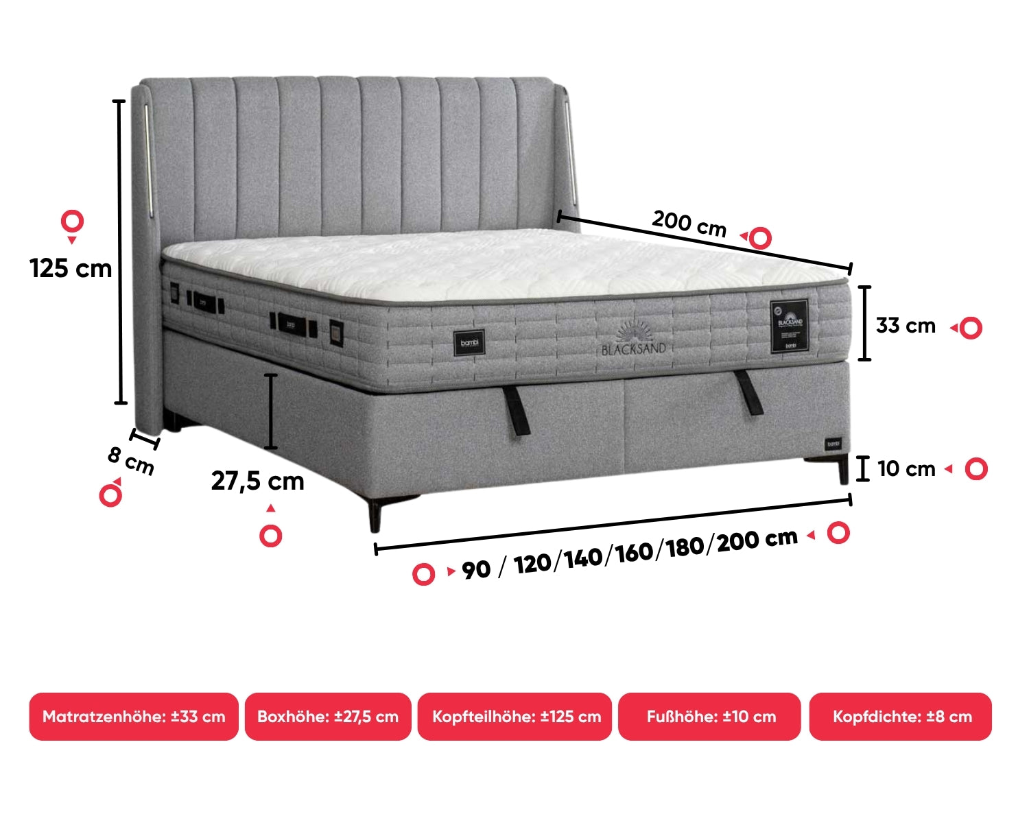 Bambi | Blacksand | Boxspringbett Set H4