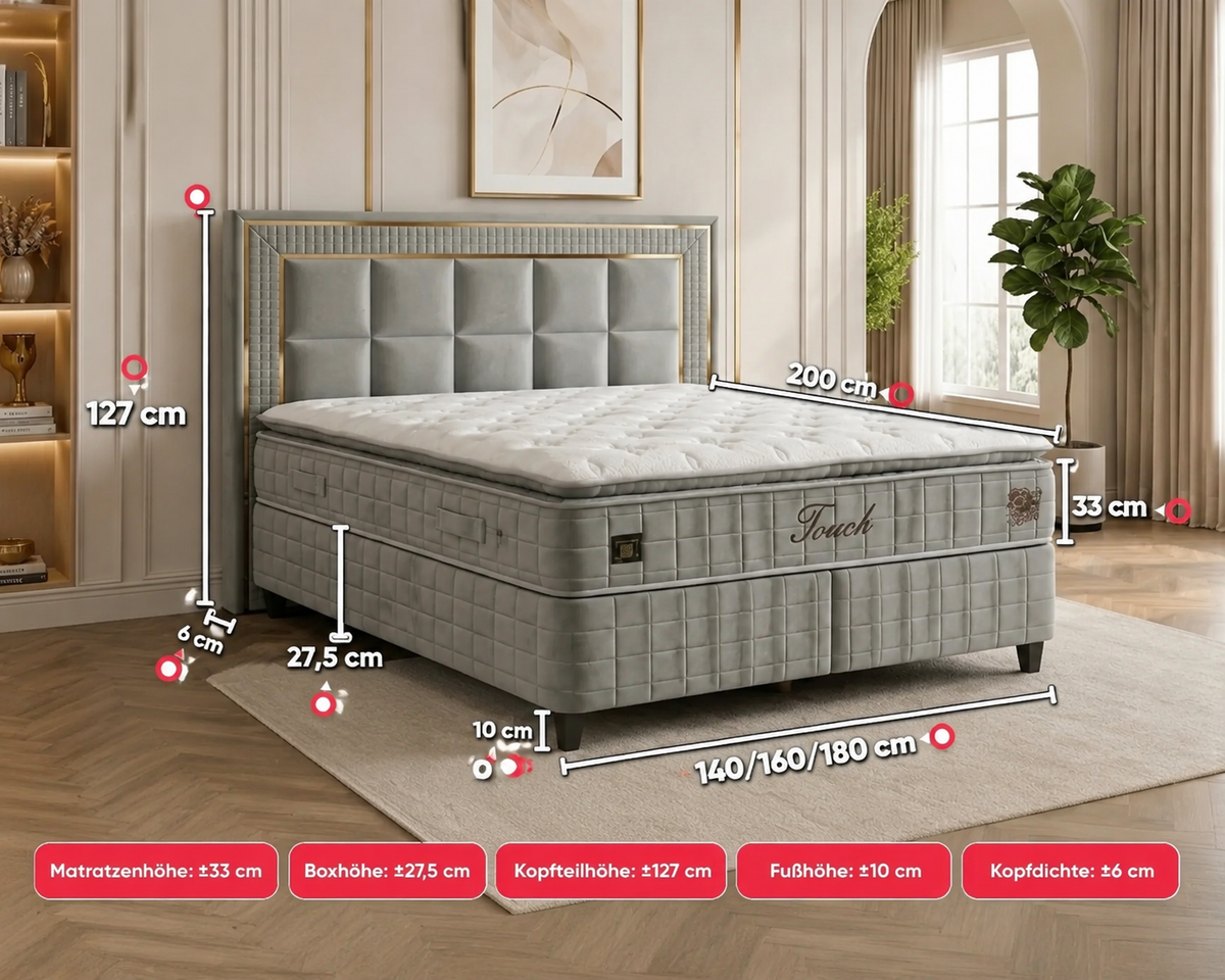 BSS WOOL TOUCH Boxspringbett Set | Matratze H2/H3 | Box und Kopfteil
