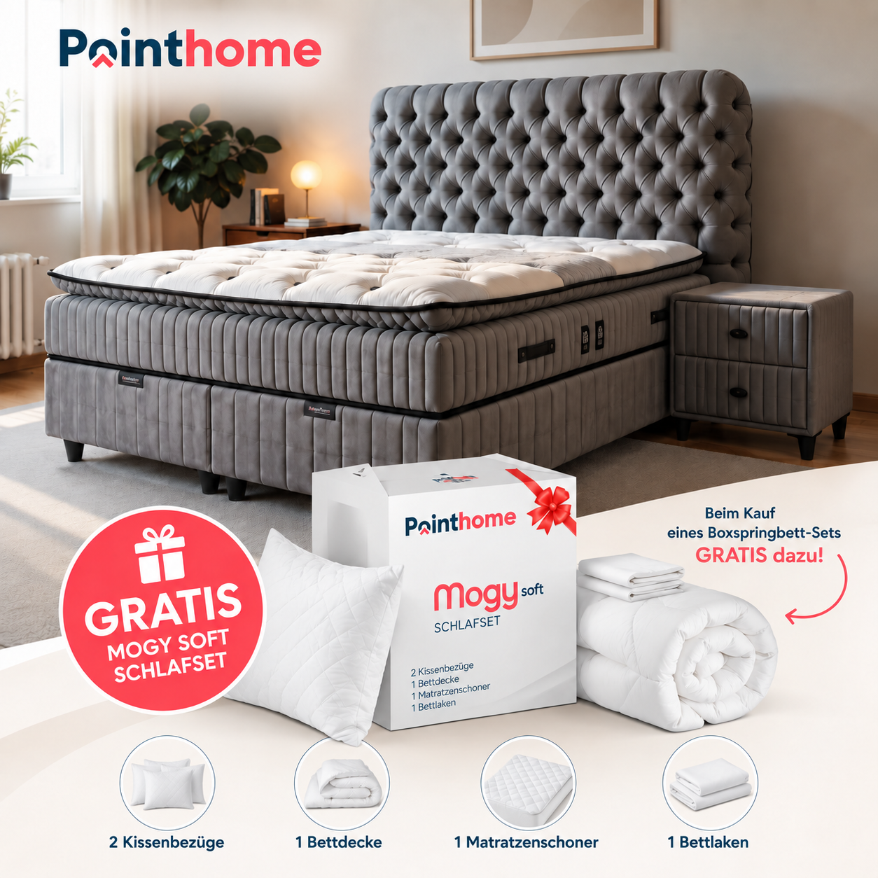 BSS FLUFFY Boxspringbett Set| Matratze H3 | Box und Kopfteil