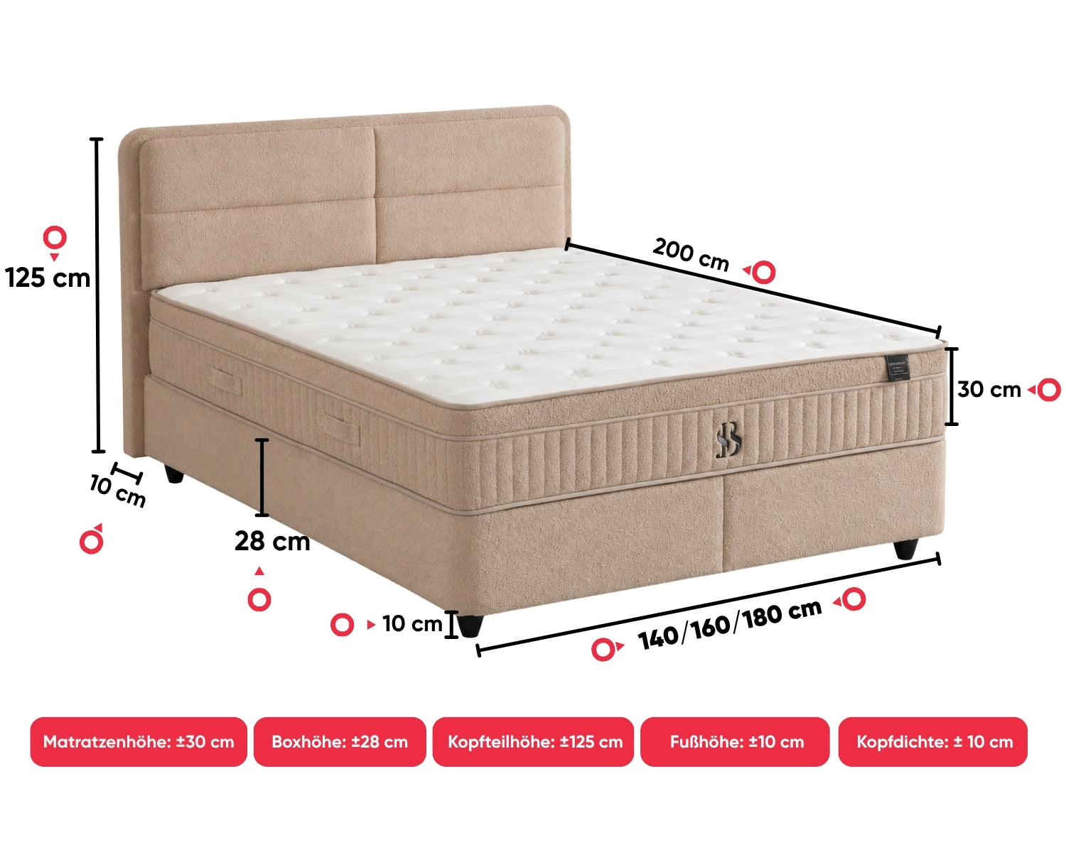 BSS LUCCEBEDD Boxspringbett Set |  Matratze H3 | Box und Kopfteil