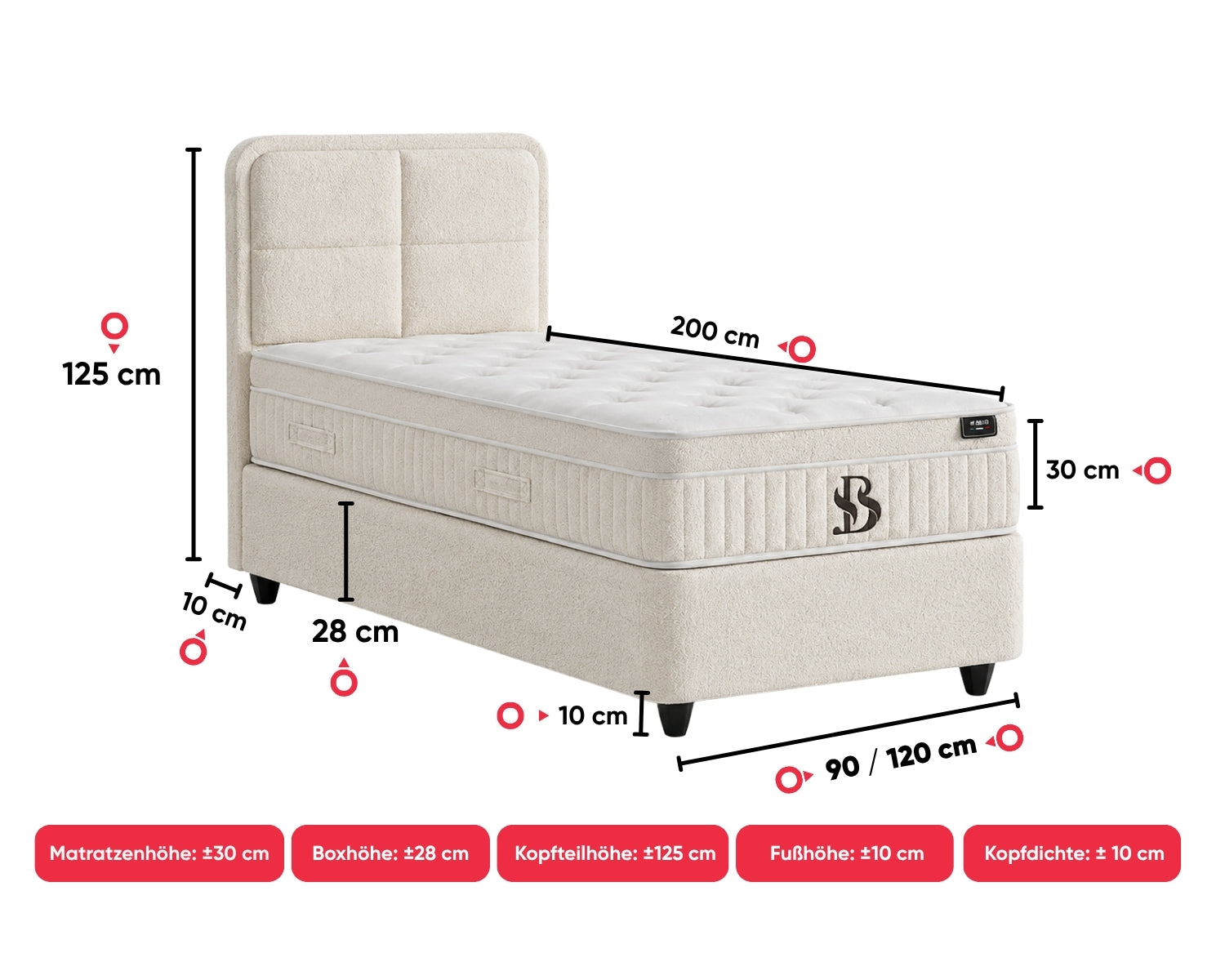 BSS LUCCEBEDD JUNIOR Boxspringbett Set | Matratze H3 | Box und Kopfteil