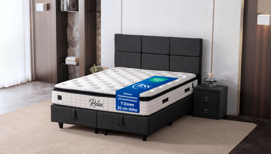 BSS RELAX Boxspringbett Set | Matratze H3 | Box und Kopfteil