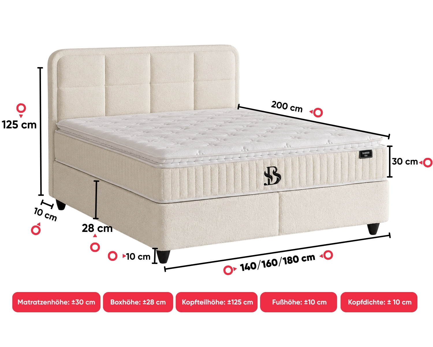 BSS SIABEDD Boxspringbett Set | Matratze H3 | Box und Kopfteil