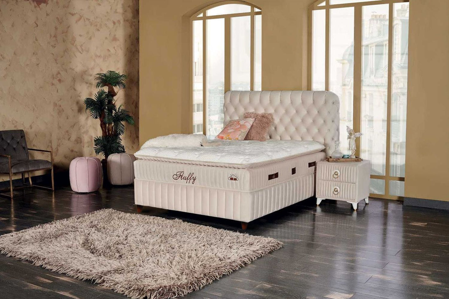 BSS FLUFFY Boxspringbett Set | Matratze H3 | Box und Kopfteil