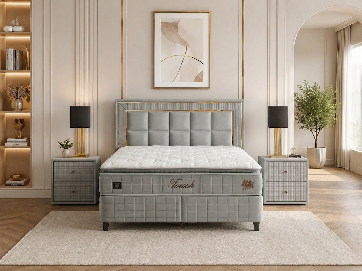 BSS WOOL TOUCH Boxspringbett Set | Matratze H2/H3 | Box und Kopfteil