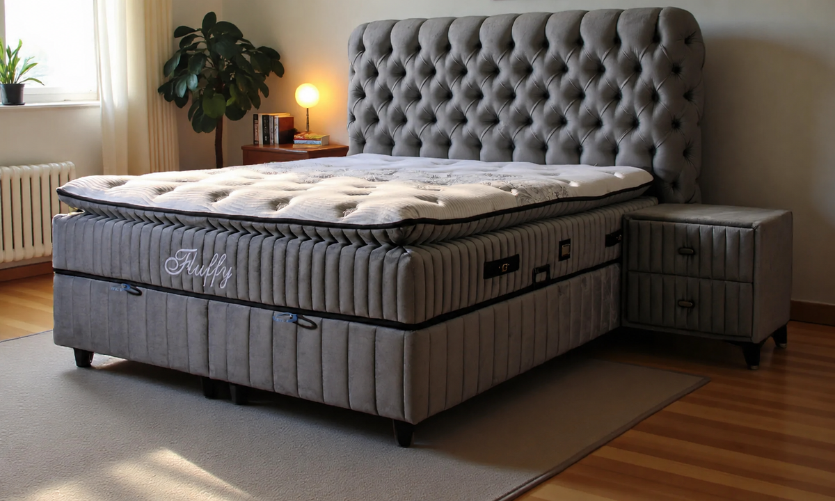 BSS FLUFFY Boxspringbett Set| Matratze H3 | Box und Kopfteil
