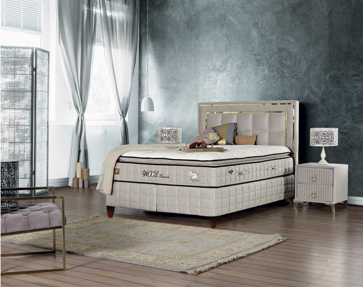 BSS BEDDING WOOL TOUCH Boxspringbett Set | Matratze H2/H3 | Box und Kopfteil